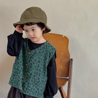 森系灯芯绒春秋豹纹秋季儿童马甲
