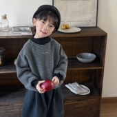 上衣 2025男童一体绒条纹字母卫衣中小童加厚套头衫 暮晨家新款 冬装