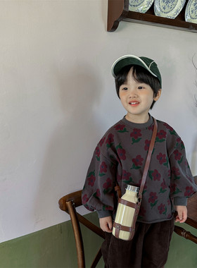 春秋男童棉质简约花朵印花童卫衣