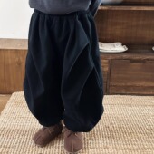 暮晨家新款 中小童加厚宽松保暖束脚裤 冬装 2025男童纯色一体绒长裤