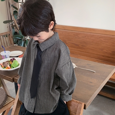 棉布森系春秋翻领送领带男童衬衫