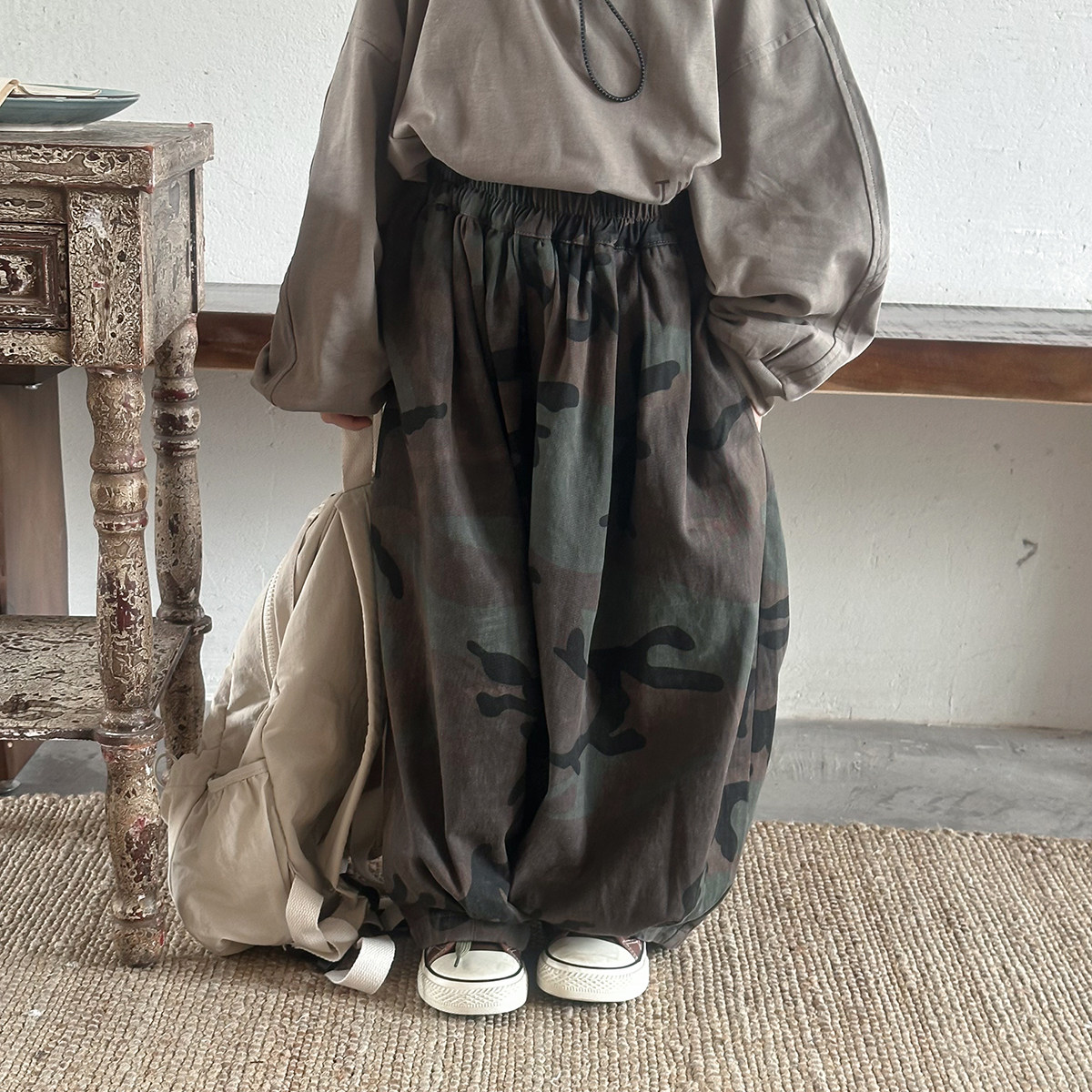 暮晨家新款春装2026男童迷彩灯笼裤中小童宽松洋气长裤休闲萝卜裤