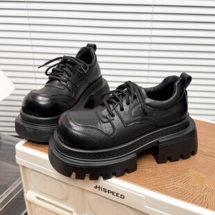 日本OFFCAT真皮厚底大头JK小皮鞋女2025秋冬新款加绒显瘦乐福鞋潮