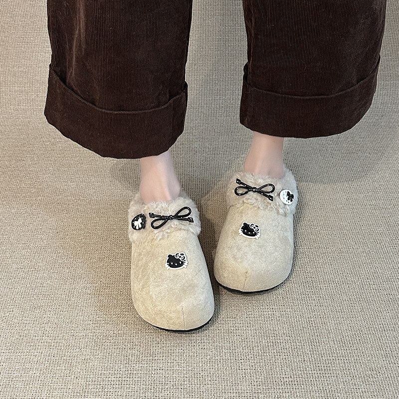 日本OFFCAT内增高勃肯棉拖2025新款包头毛毛拖鞋女外穿一脚蹬加绒