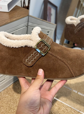 日本OFFCAT复古真皮休闲勃肯鞋子女2025秋冬新款圆头软底一脚蹬厚