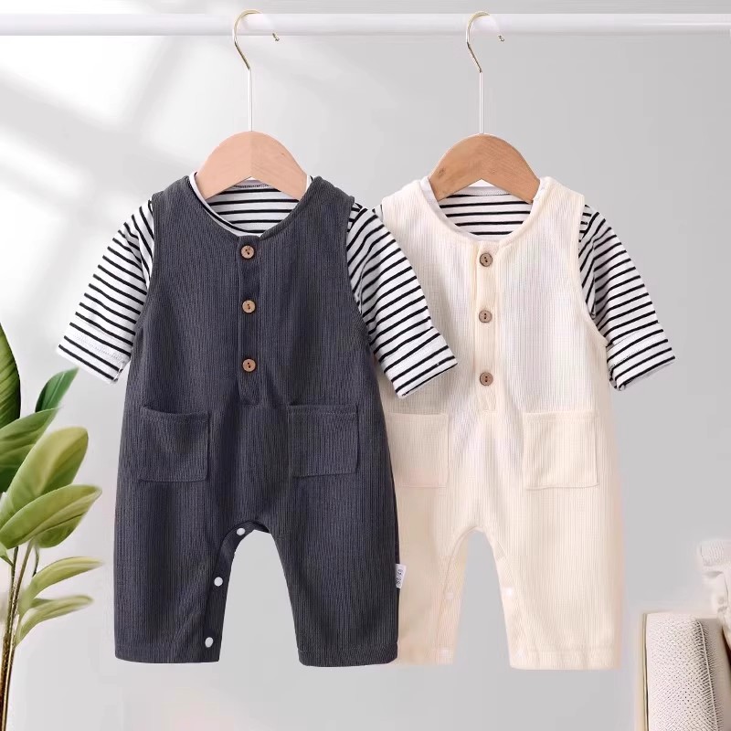 日本OFFCAT明星同款婴幼儿衣服秋装双层套装连体衣男女背带裤分体