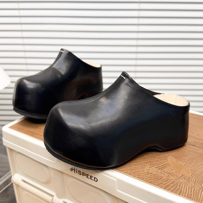 日本OFFCAT7cm真皮厚底米奇大包头半拖鞋女2025秋冬新款德比鞋潮