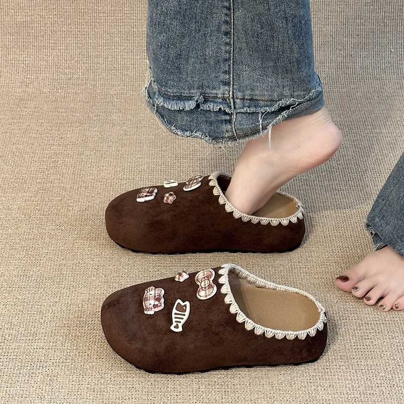 日本OFFCAT复古风可爱小猫鱼挂件包头半拖鞋女2025秋季新款刺绣花,女鞋,包头拖,淘宝优惠券,粉丝福利购,淘宝优惠卷