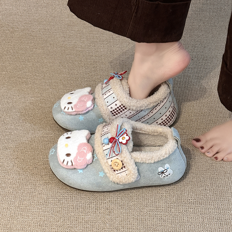 日本OFFCAT魔术贴内增高厚底勃肯鞋女2025新款冬季卡通毛毛鞋一脚