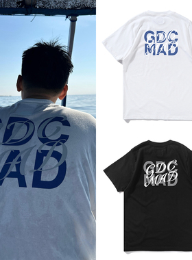 日系余文乐同款MDNS GDC联名英文字母印花短袖夏季圆领纯棉T恤 男