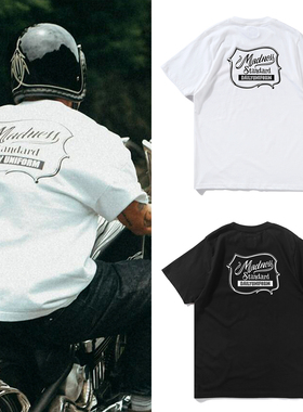 美式港风余文乐同款MADNESS机车印花短袖男夏季休闲纯棉半袖T恤潮