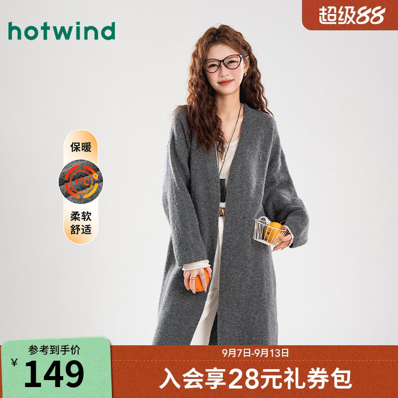 热风韩系中长款V领针织开衫外套26春女款简约纯色高级感温柔百搭图片