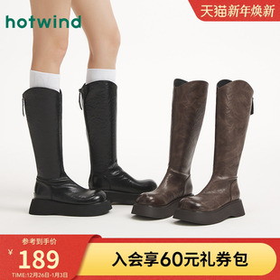 英伦风百搭黑色长靴粗跟女靴子 新款 热风厚底骑士靴女款 2025年冬季