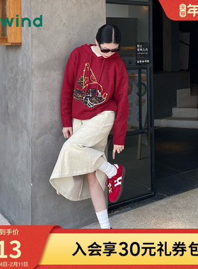 【迪士尼系列】热风2025年冬季新款女士米奇圣诞红色带帽针织衫