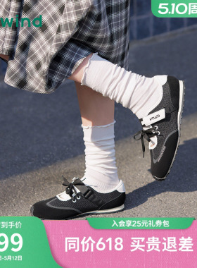 热风运动玛丽珍黑色休闲鞋女2026年春季新款户外平底鞋H11W26107