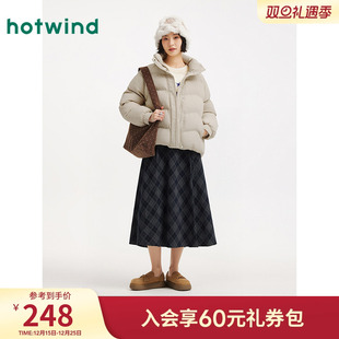 热风女士格纹半身裙2025年冬季 松紧腰高腰文艺复古显瘦半裙 新款