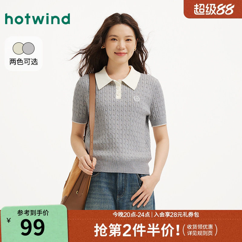 春季新款女士翻领短袖针织衫图片