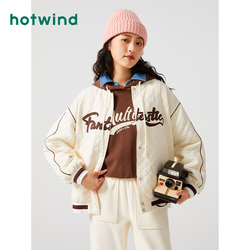 热风2023年冬季新款女士时尚休闲格子棒球服加厚保暖舒适短外套潮,女装/女士精品,短外套,淘宝优惠券,粉丝福利购,淘宝优惠卷