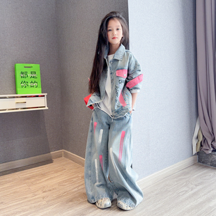女童牛仔套装 2026新款 洋气外套儿童女孩春装 两件套潮 中大童春秋款