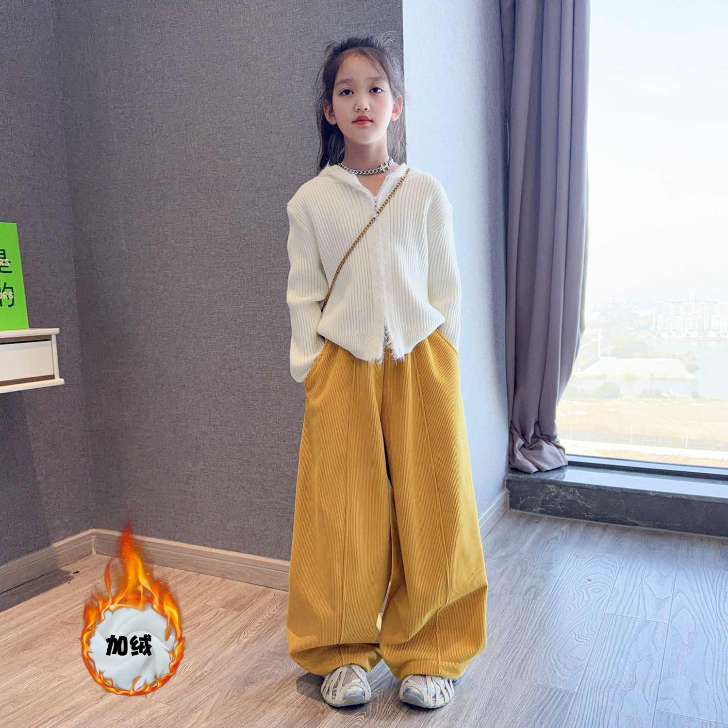 女童针织连帽衫2026新款洋气女孩宽松慵懒休闲裤灯芯绒弯刀裤套装,童装/婴儿装/亲子装,套装,淘宝优惠券,粉丝福利购,淘宝优惠卷