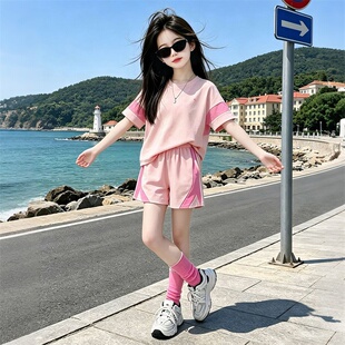 女童速干运动套装夏季2026新款洋气大儿童学生短袖短裤夏天两件套