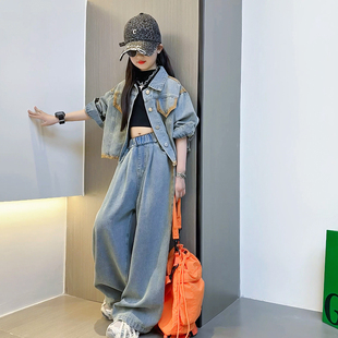女童牛仔中大童春秋款 2026新款 洋气外套儿童女孩春装 两件套潮 套装