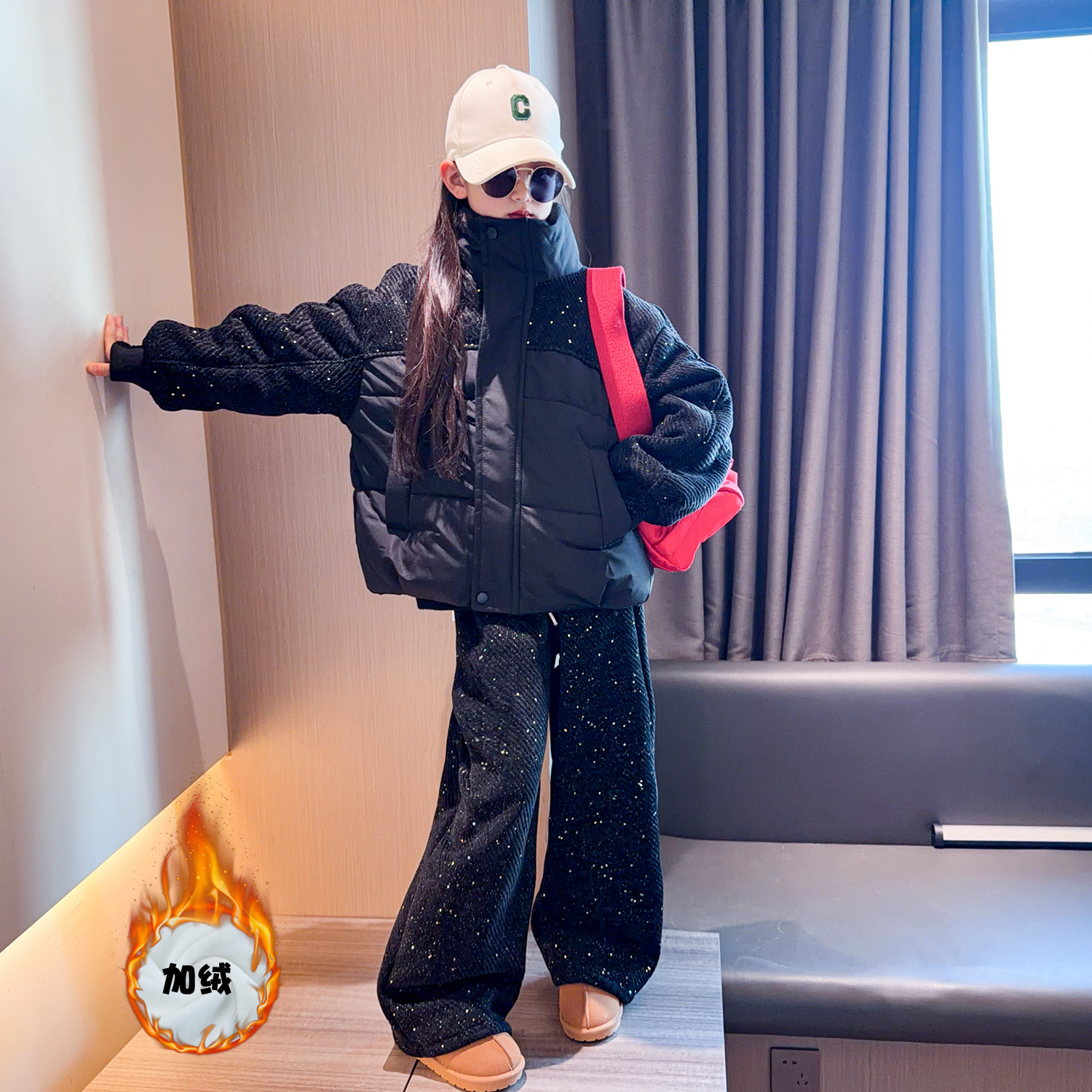 女童冬装棉衣外套2025新款儿童满天星拼接棉服女孩直筒裤两件套,童装/婴儿装/亲子装,套装,淘宝优惠券,粉丝福利购,淘宝优惠卷