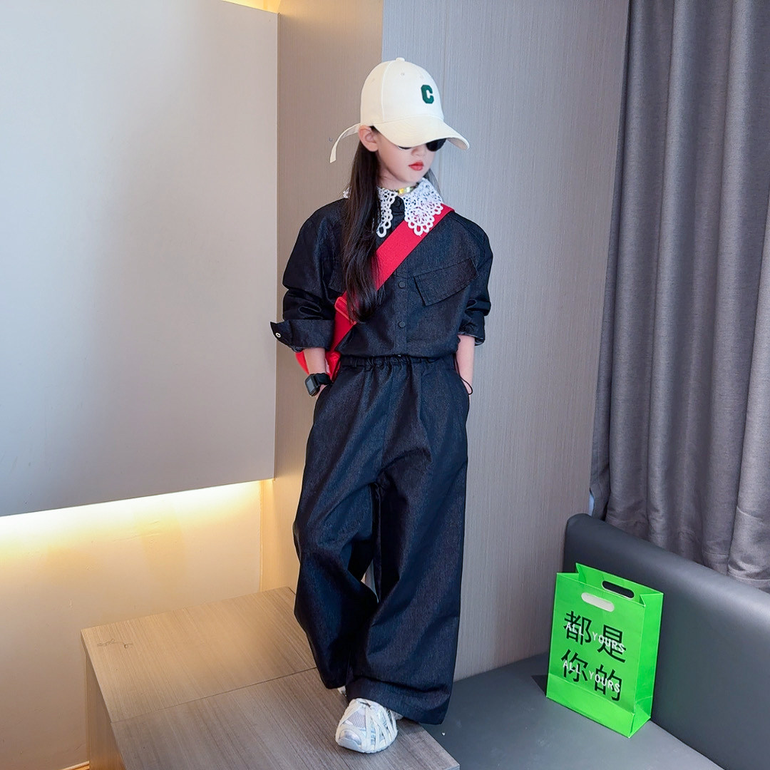 女童拼接蕾丝领口气质牛仔套装2025新款中大儿童早秋时尚小众潮服,童装/婴儿装/亲子装,套装,淘宝优惠券,粉丝福利购,淘宝优惠卷