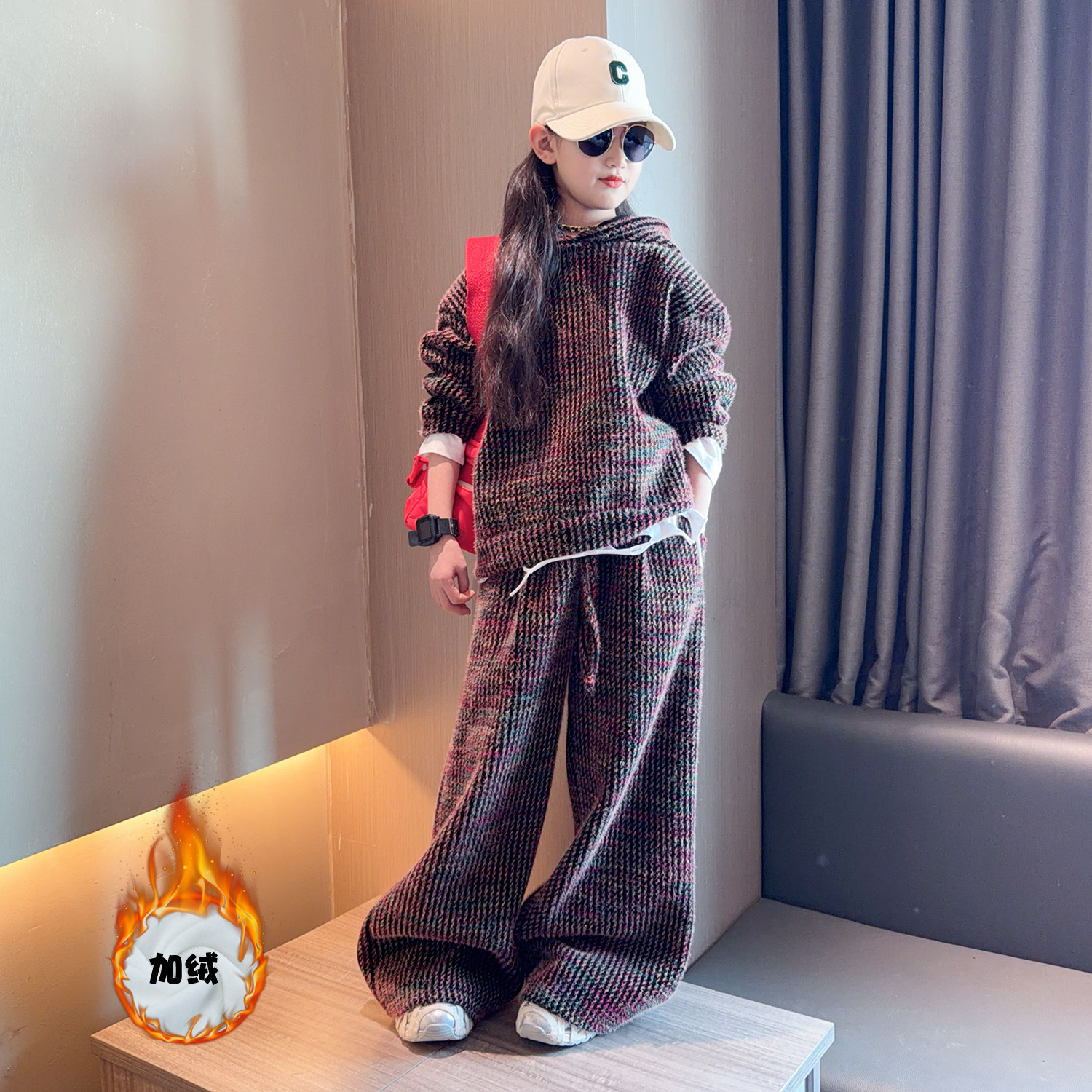 女童2025冬装新款时尚加绒免烫抗皱保暖连帽卫衣大童休闲裤套装,童装/婴儿装/亲子装,套装,淘宝优惠券,粉丝福利购,淘宝优惠卷