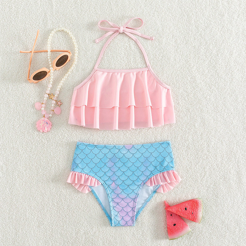 umber外贸原单儿童泳衣比基尼分体美人鱼可爱小孩小童玩水上乐园