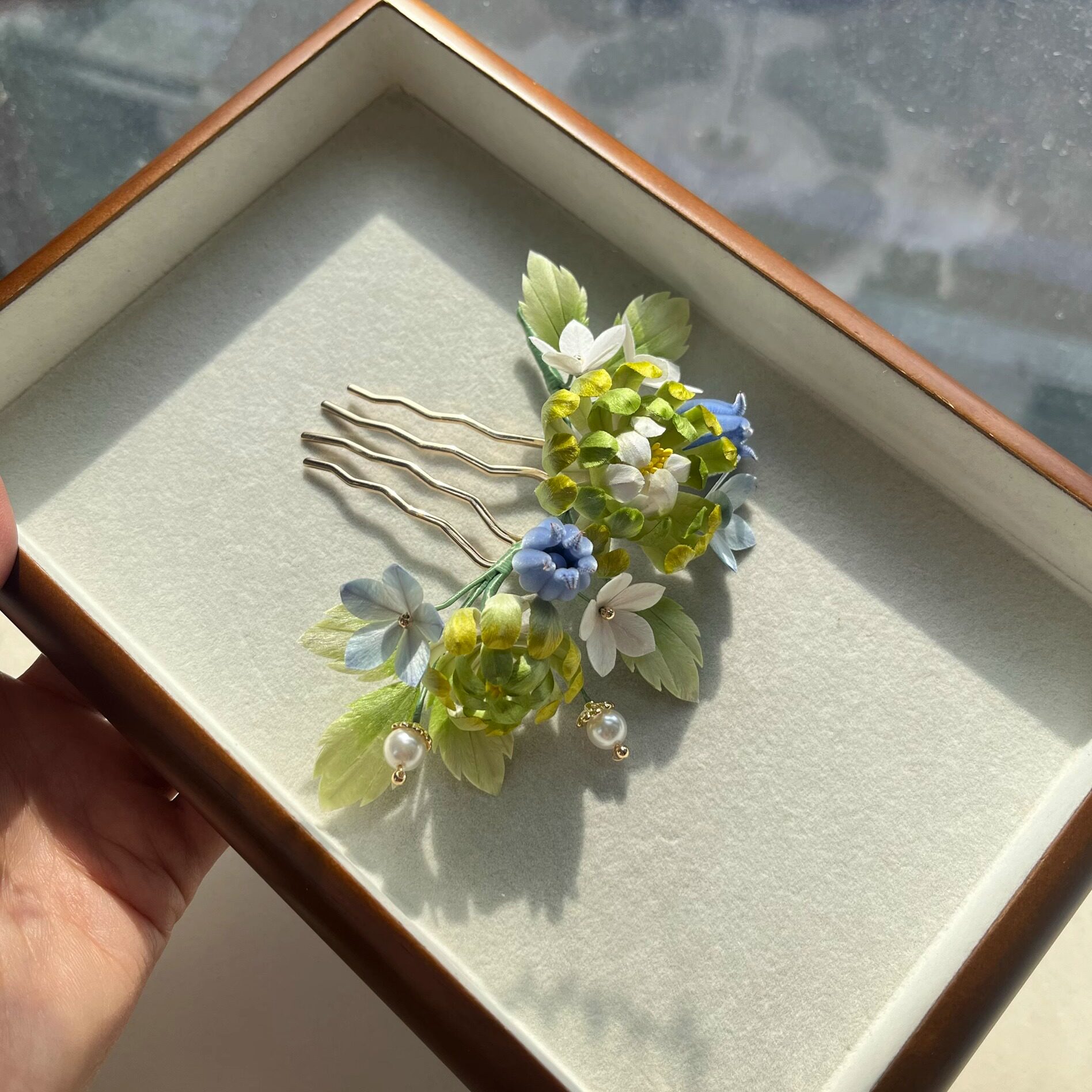 无澜手作非遗绒花绿色菊花发梳