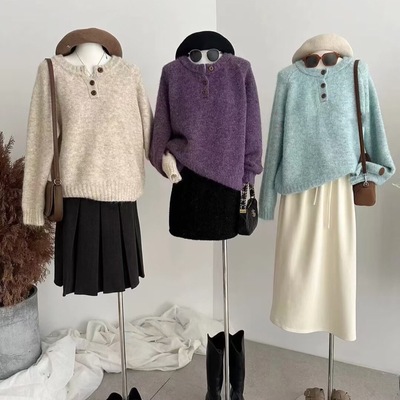 软糯宽松圆领毛衣女小个子加厚内搭秋冬可外穿打底高级感上衣