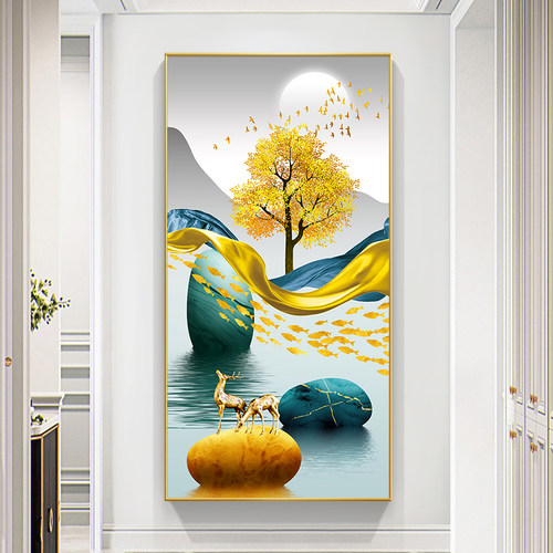 装饰画客厅招财背景入户简约墙壁画现代玄幻挂画道竖版过玄关走廊