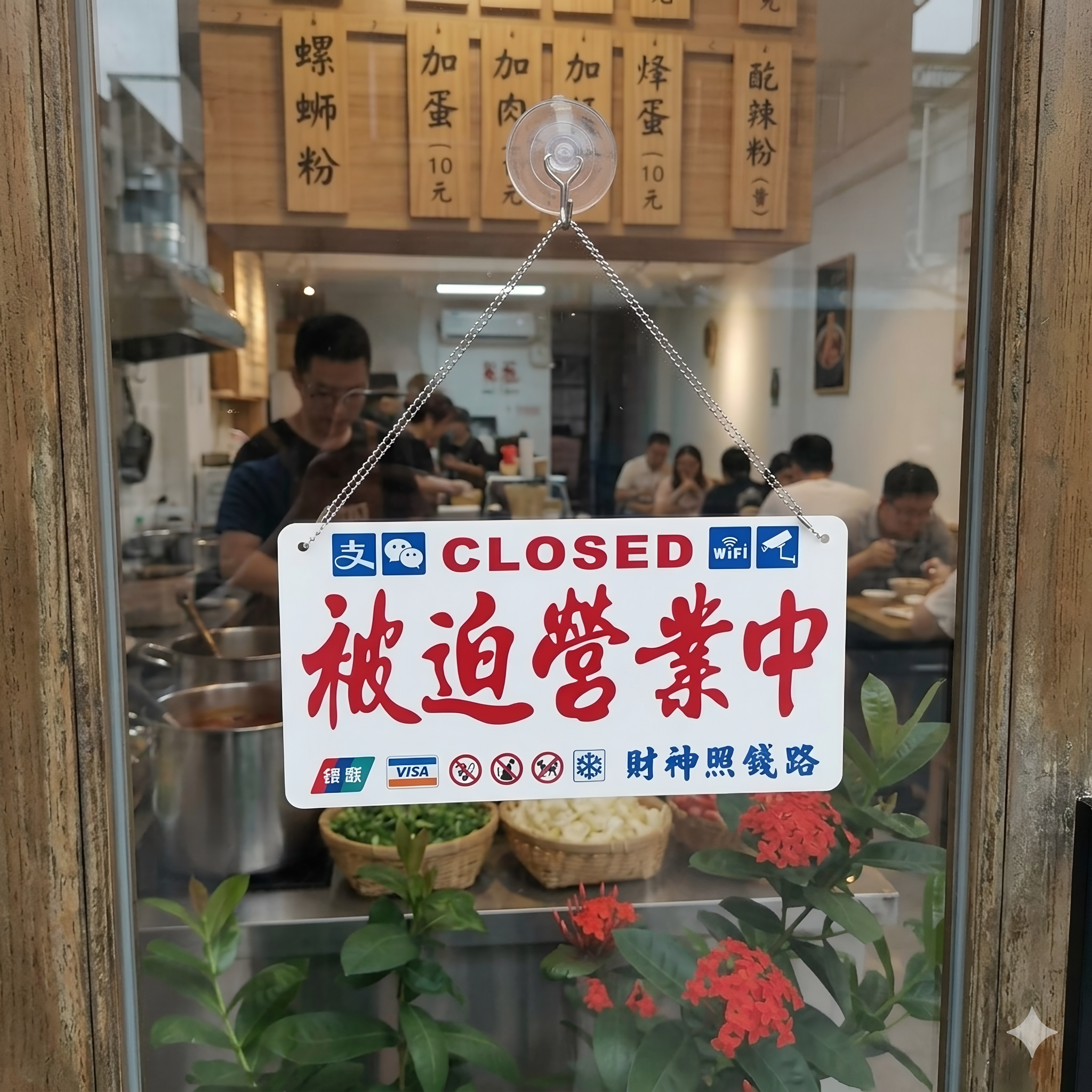 被逼营业中店门挂牌贴玻璃休息外出告示牌留电话号码定制订造胶板