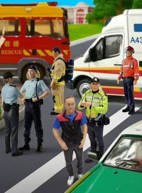 TINY微影香港静态人偶模型树脂雕像交通督导警察的士司机救护1:18