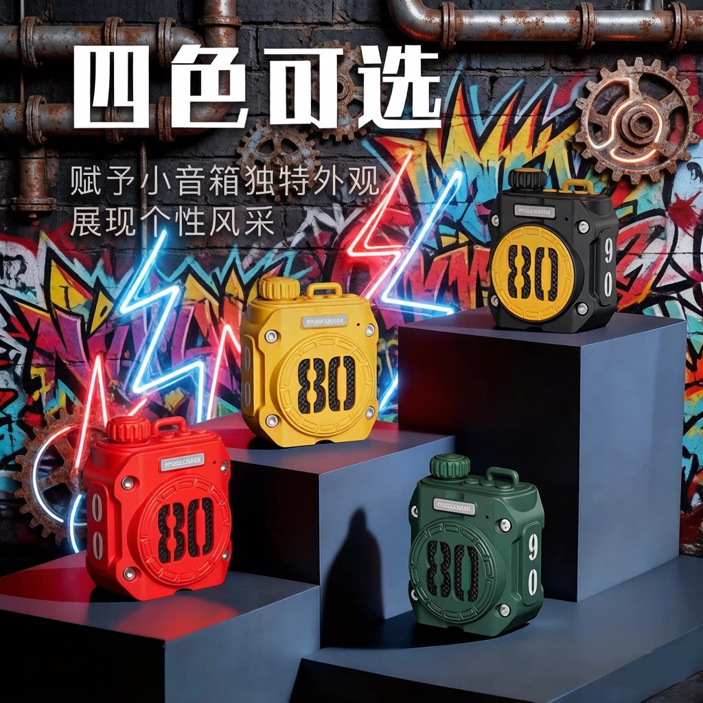 机甲朋克炫酷户外挂绳骑行蓝牙音响个性多功能迷你插卡收音小音箱