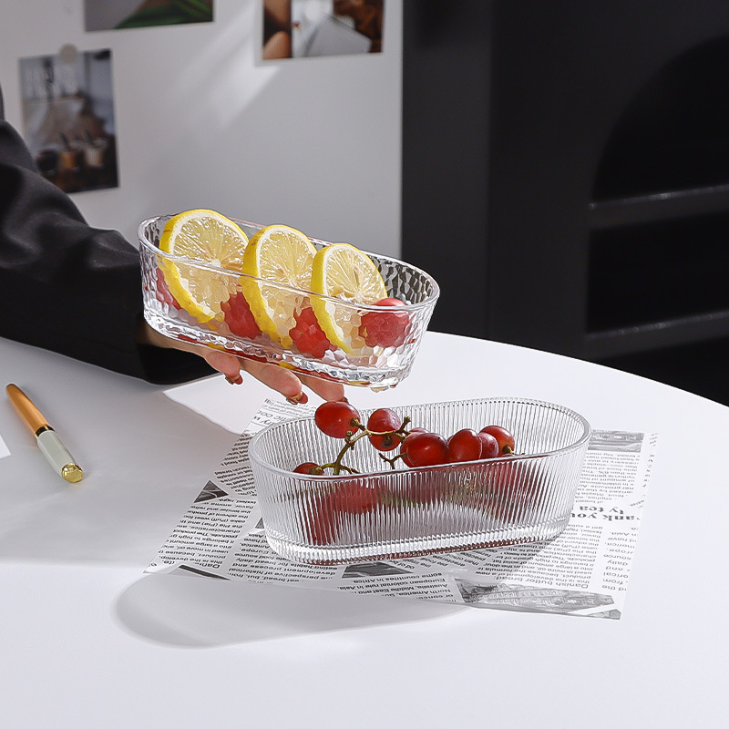 ins风简约椭圆玻璃碗小吃碟零食盘水果盘创意点心沙拉甜品碗家用