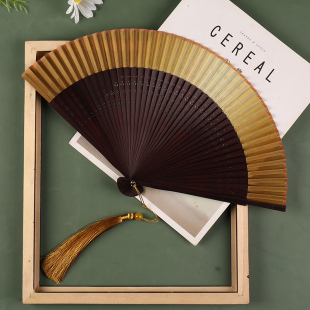 扇子渐变复古折扇结婚易开合寄明月舞蹈扇中国风女折叠扇金色夏季