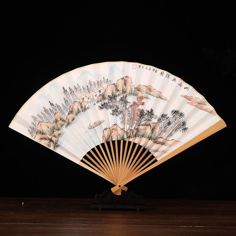 折扇9寸手绘玉竹中国风文玩扇子