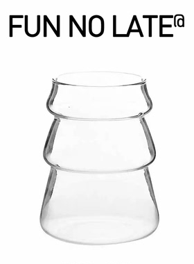 小众复古网红竖条纹圣诞树玻璃杯耐高温拿铁咖啡杯果汁杯冷饮杯子