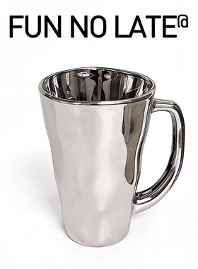 镭射银不规则底把手杯 创意小众设计家用马克杯高颜值牛奶咖啡杯