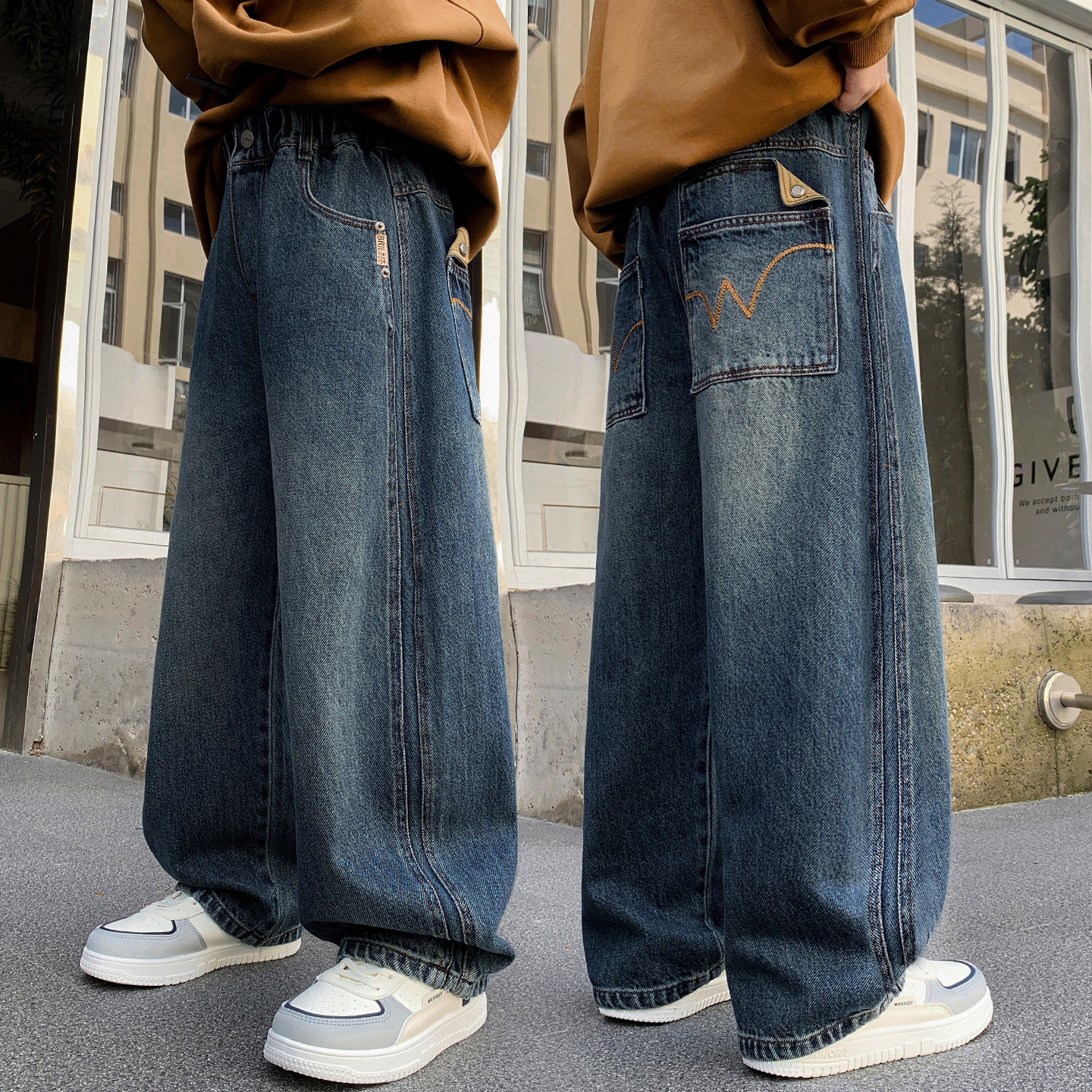 男童牛仔裤直筒春秋款2026年中大儿童裤子拼接休闲宽松春季长裤潮,童装/婴儿装/亲子装,儿童牛仔裤,淘宝优惠券,粉丝福利购,淘宝优惠卷