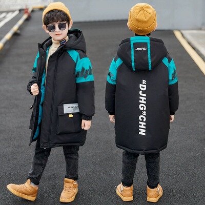 男童外套加绒中长款棉服