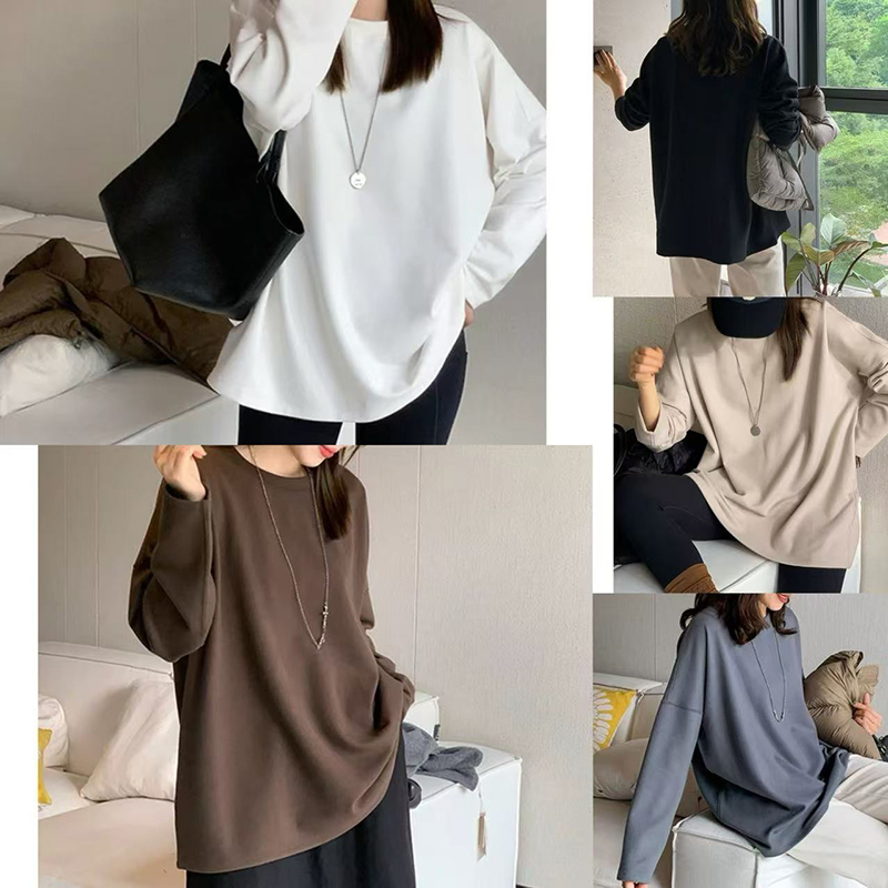 日系~柔彻心扉！韩剧温柔女主角~肉肉的磨毛保暖长袖T恤，6色