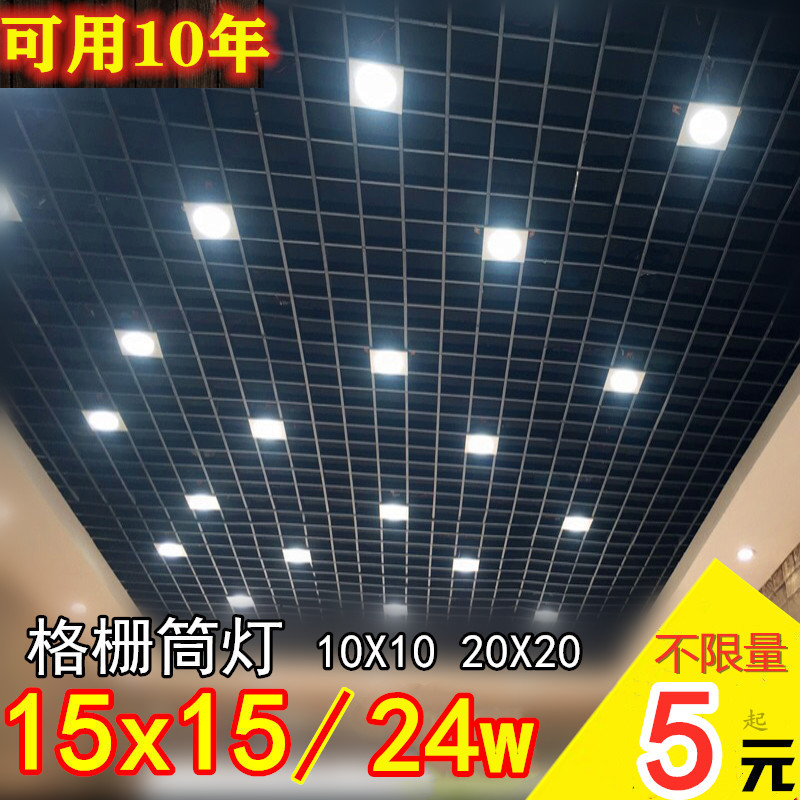 格栅筒灯15X15方形铁铝格子led双头10*20公分葡萄架专用6寸黑射灯 家装灯饰光源 嵌入式筒灯 原图主图