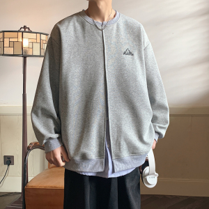 2023港风高品质华棉360克刺绣假两件卫衣 灰色 W030-P55 控88图片