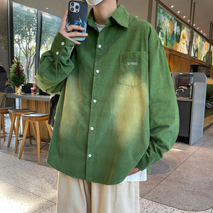 港风春季纯棉绣花重工水洗褪色长袖衬衫 绿色CC041-P58 控78 现货图片