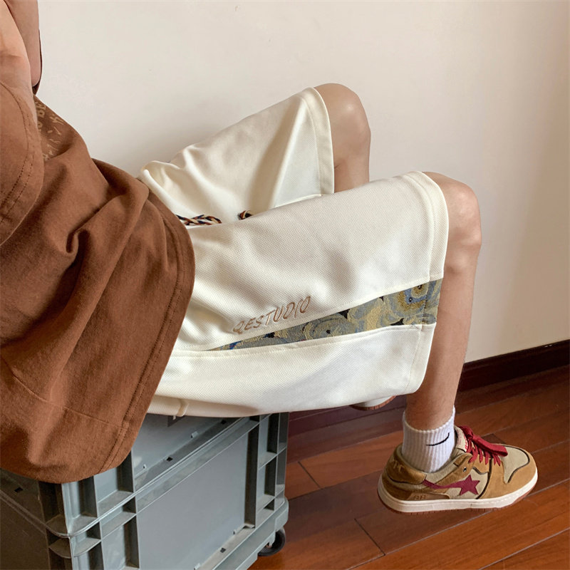 抖音夏季男士短裤五分裤民族风米白色K010-TP25，男装休闲裤，电商B237