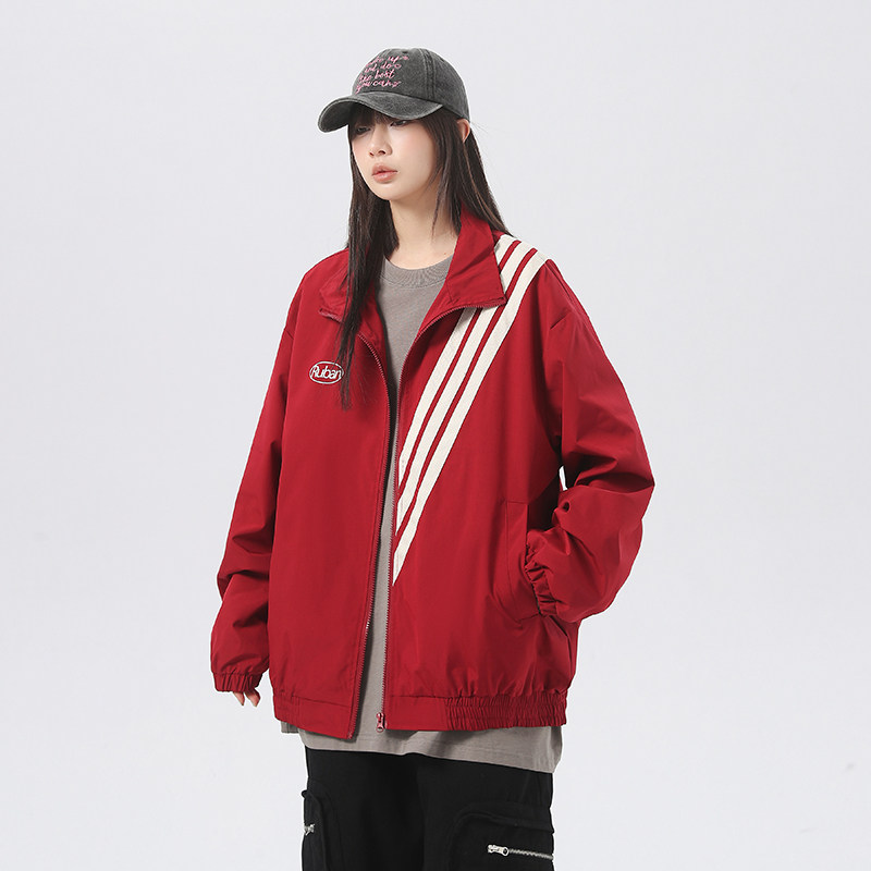 防水美式复古外套女春秋款潮牌情侣夹克上衣红色JK054-P58控78,男装夹克,电商B237