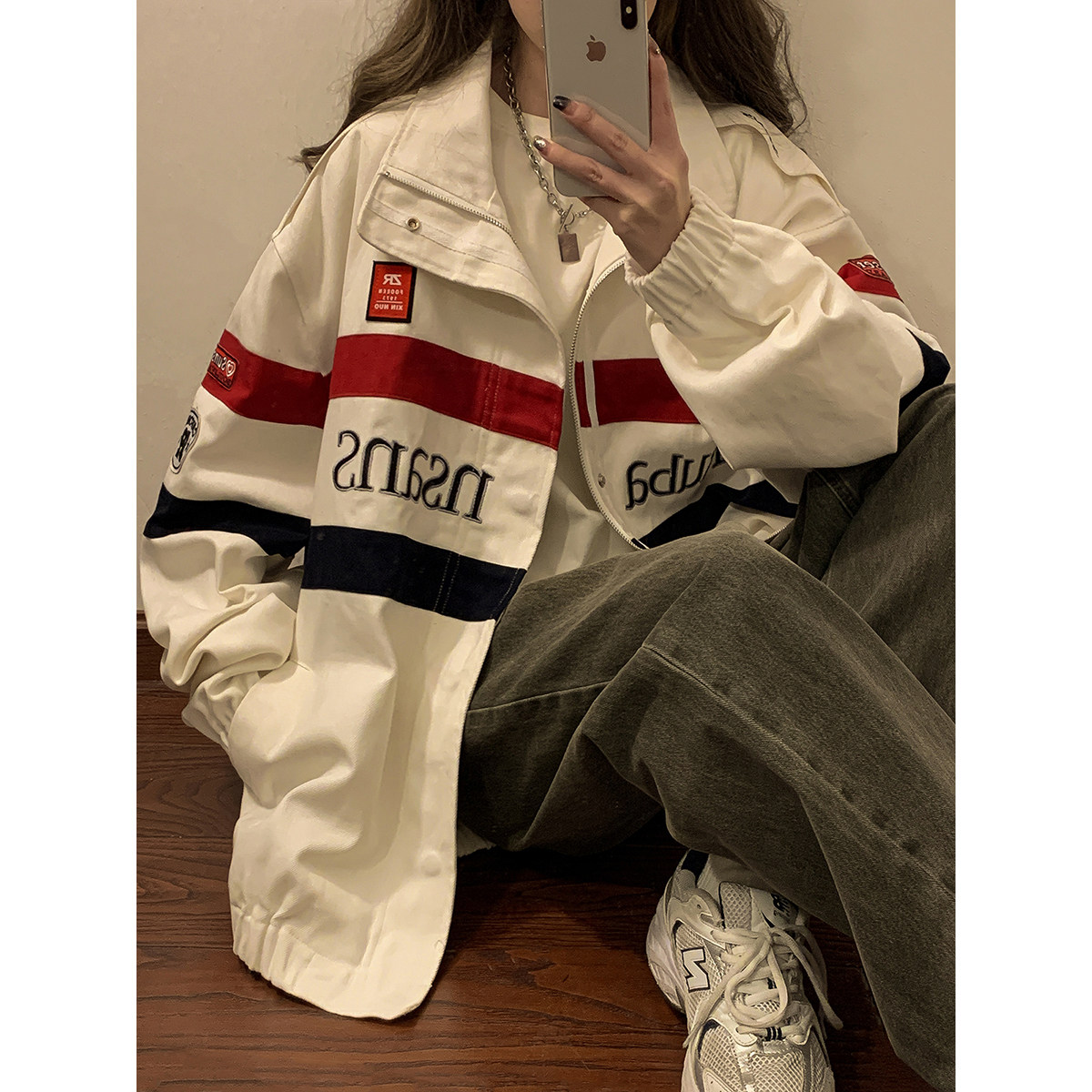 2024春季女模高品质撞色刺绣贴标夹克 白色 JK042-P115 控158图片